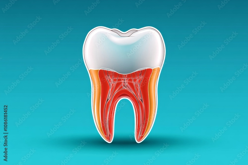 Poster simple line art of dental x-ray showing a single tooth and its root structure