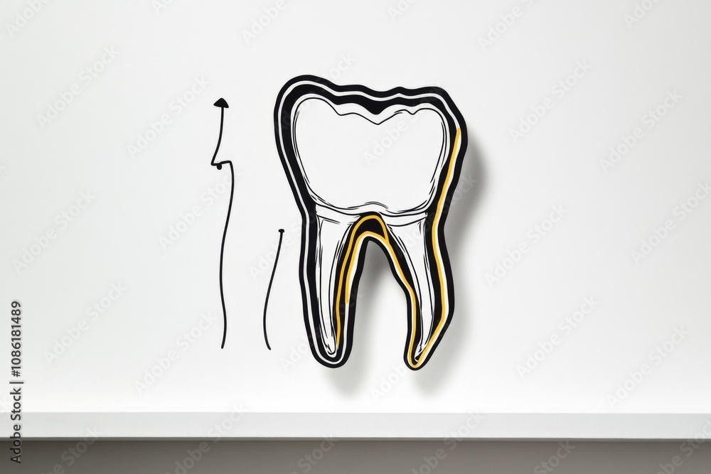 Poster simple line art of dental x-ray showing a single tooth and its root structure