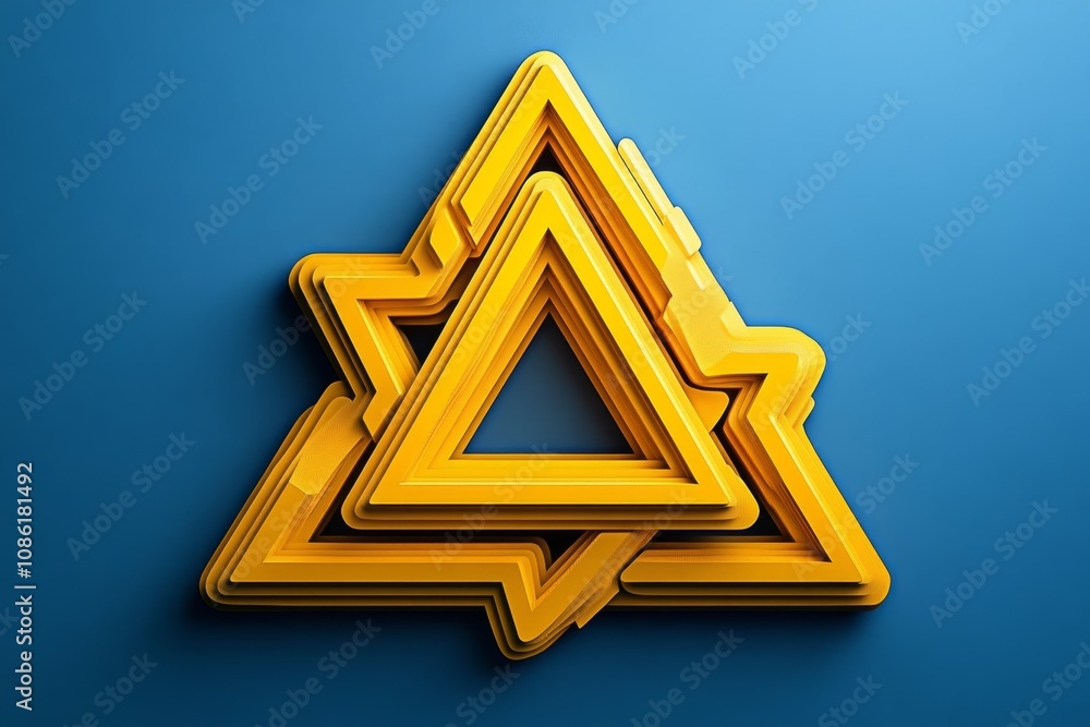 Poster simple yellow triangle icon with clean lines and soft shadow, representing light and energy