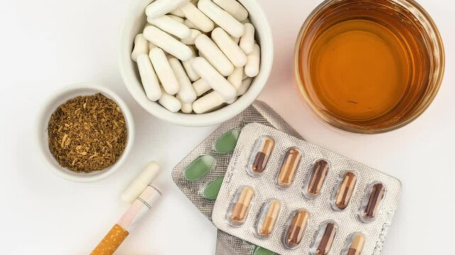 Quitting smoking with herbal medicine, capsules and nicotine patches