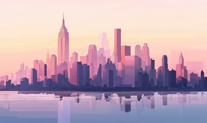 Pastel-toned illustration of New York City skyline.  image