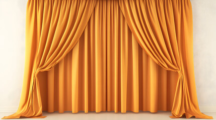 A vibrant orange curtain drapes elegantly, suggesting a stage or decorative backdrop.