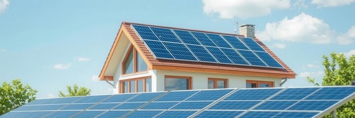A modern solar-powered house with energy-efficient technology, photovoltaic, power