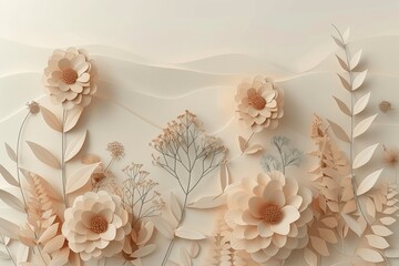 Minimalist Floral Background with Pastel Beige and Brown Tones