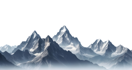 Stunning picturesque landscape showcasing majestic mountain peaks isolated on a transparent or white background.