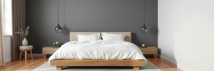 Modern bedroom with minimalist design, featuring a platform bed with sleek linens, contemporary furniture, and a neutral color palette, modern, cozy