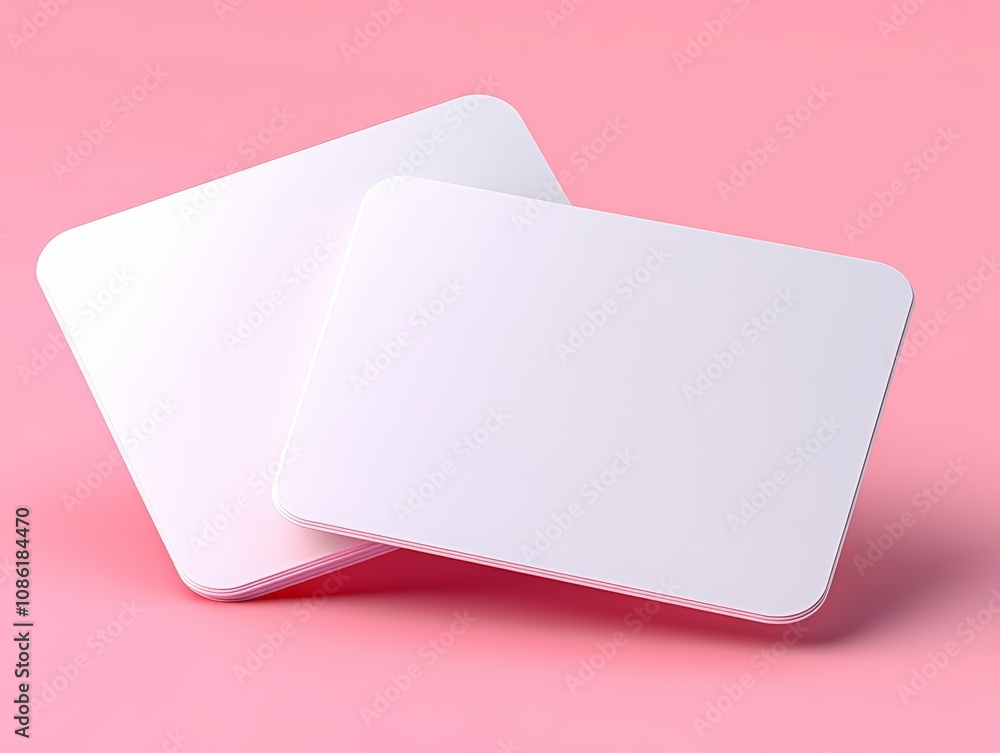 Poster minimalist white business cards on soft pink background with shadows and overlapping design 3d rende