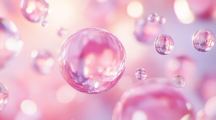 Radiant bubbles of collagen essence resting on a calming pastel canvas, exuding skincare luxury.