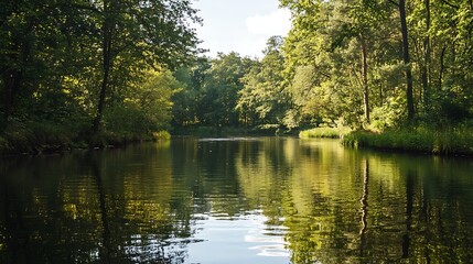 Calm River in Lush Green Forest