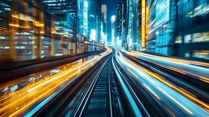 Naklejka premium City Train Tracks at Night