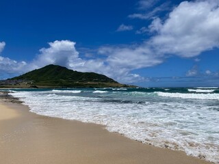 beach, sea, and mountains 