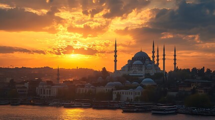Fototapeta premium Sunset over the Suleymaniye Mosque in Istanbul, Turkey
