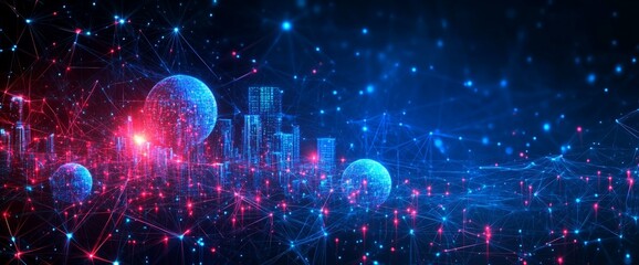 Fototapeta premium Futuristic Cyberpunk Cityscape with Neon Lights and High-Tech Architecture at Night