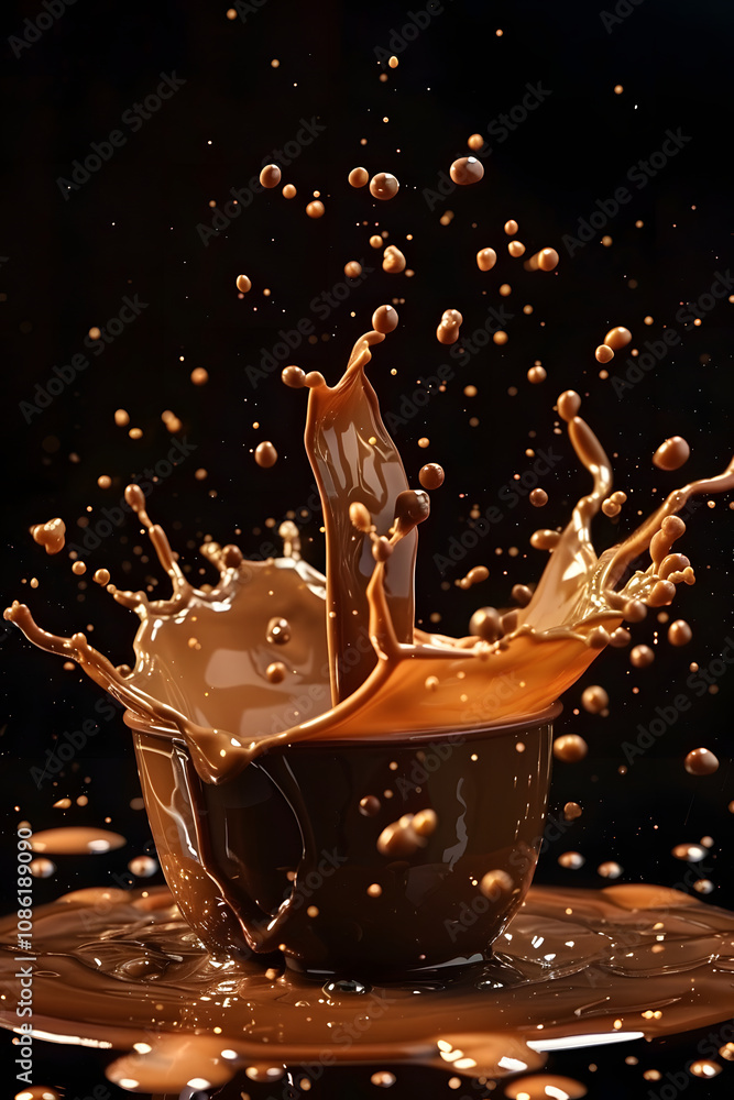 Aufkleber a splash of chocolate from a cup, creating a dynamic and visually appealing scene.