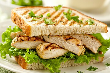 Grilled Chicken Sandwich with Fresh Lettuce on Toasted Bread