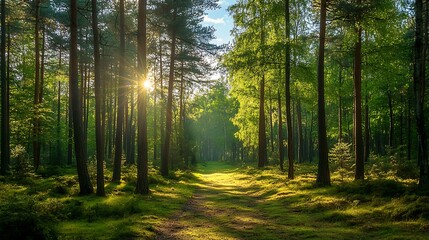 Fototapeta premium Sunlit Forest Path