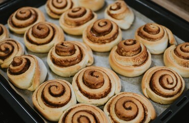 Cinnabon buns freshly cooked and out of the oven for the cafe
