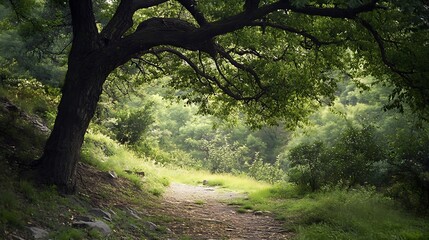 Naklejka premium Forest Path Sunlight Tree