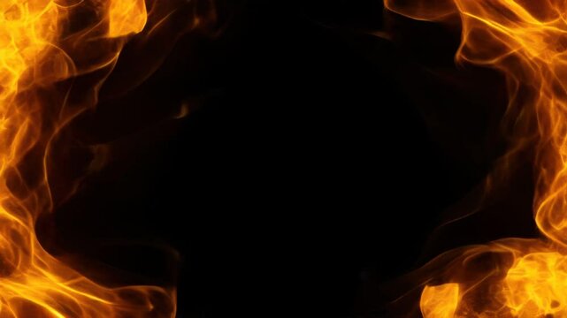 A close up of a fire frame with smoke swirling around it, frame, space for text , animation