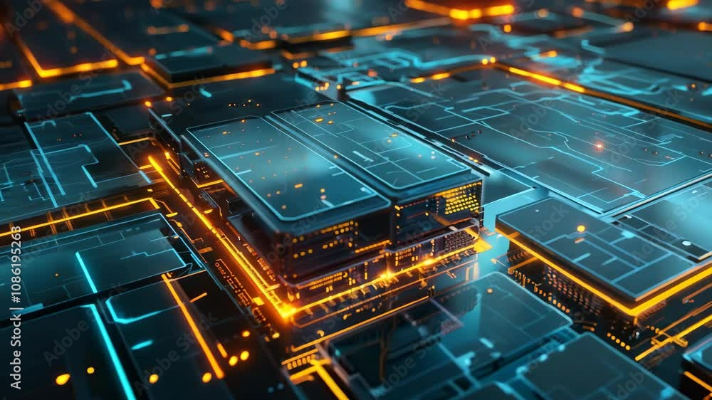 Poster futuristic digital circuit technology glowing abstract patterns in digital world