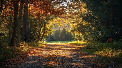 Fototapeta premium Autumn Forest Path Sunlight