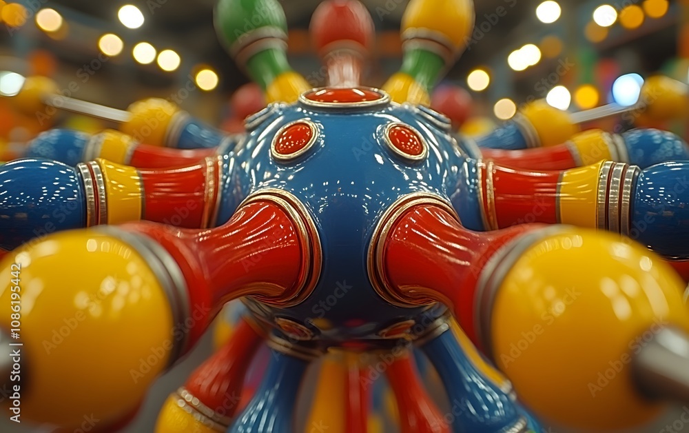 Aufkleber a colorful abstract structure resembling a toy or game, designed for interactive play.