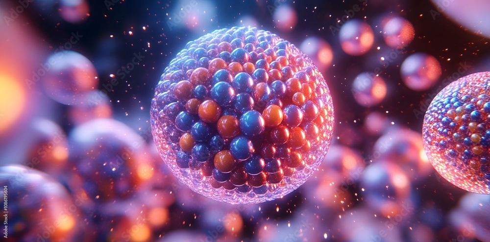 Aufkleber a colorful depiction of atomic structures showcasing particles within a spherical arrangement.