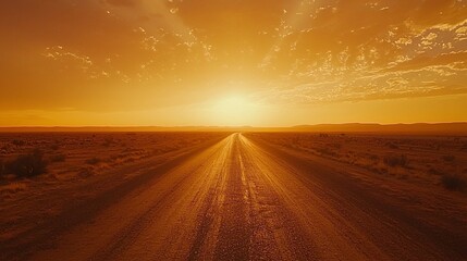 Fototapeta premium Sunset Over Deserted Road: A Journey into the Golden Horizon