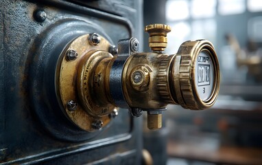 A close-up of a vintage pressure gauge on a metallic surface, indicating measurement values.