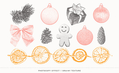 Holiday and Winter-themed Elements. Stippling Christmas Vector Set