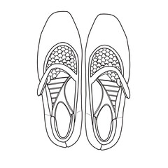 Women's Ballet flats with arch support and Concealed Low Wedge Heel shoes Line art, Technical sketch hand drawing outline vector doodle top view isolated on white background