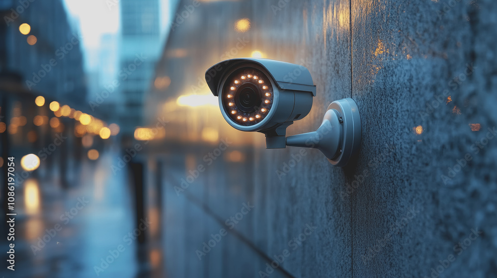 Poster futuristic security camera close-up view with high-definition lens and modern design captured in an 