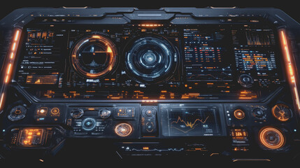 Fototapeta premium Futuristic Digital Dashboard Displaying Advanced Data Analytics and Insights with High-Tech Interface Elements for Modern Applications