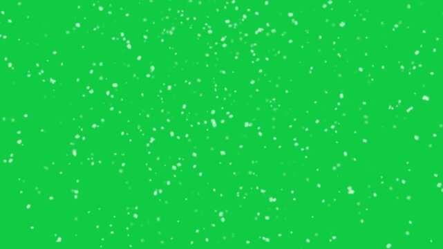 Snowflakes falling in front of green screen. Seamless looping snowfall animation for video editing or compositing. Festive winter holiday background for christmas or new years celebration.