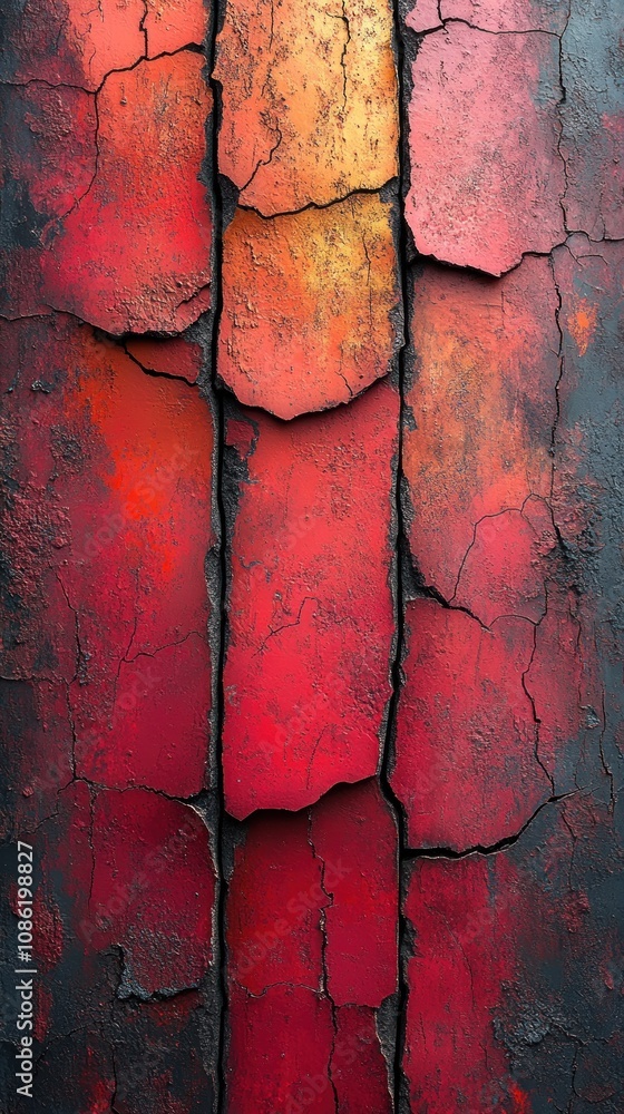 Poster abstract red and orange cracked surface with textured patterns.