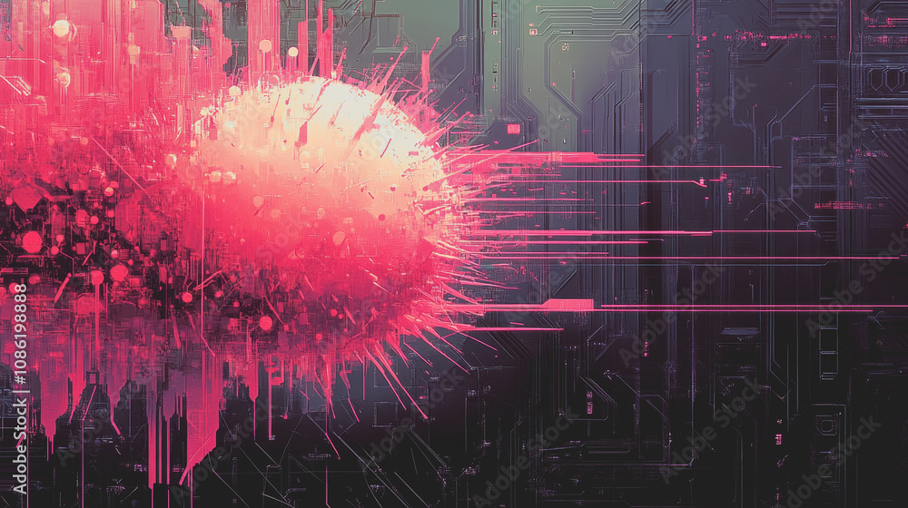 Aufkleber abstract digital illustration of a virus-like shape with vibrant colors and dynamic texture set agai