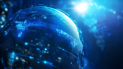 Blue globe highlighting digital technology, futuristic background design, standout visual concept, global network innovation
