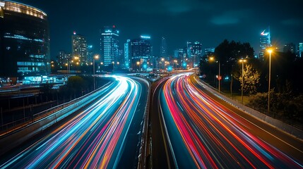 Fototapeta premium Night City Highway Traffic Light Trails