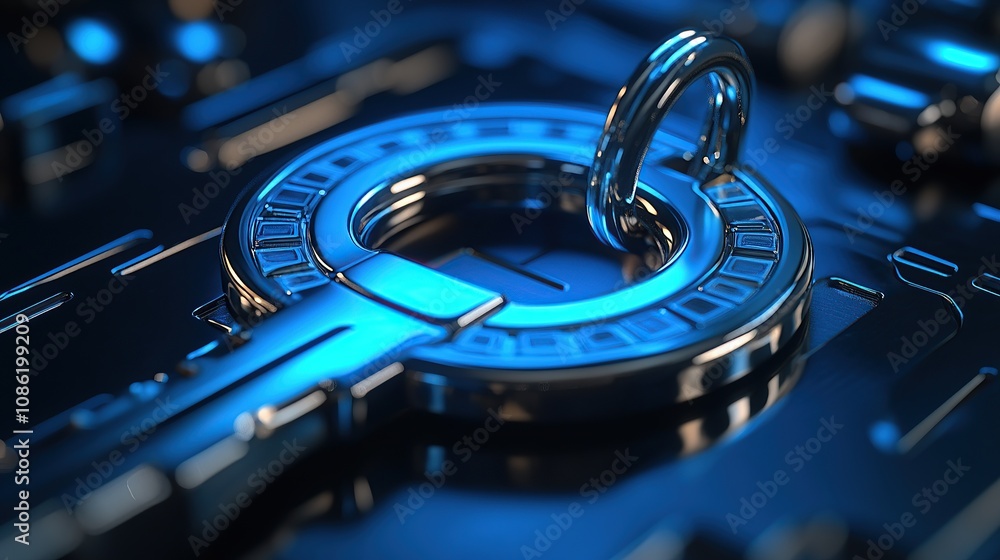Aufkleber a close-up of a metallic key on a high-tech surface, symbolizing security and access.
