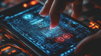 Close-up of a hand hovering over a smartphone screen displaying a digital interface, emphasizing the theme of security and technology in the context of suspicious emails.