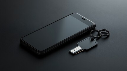 A smartphone and a USB key on a dark surface, highlighting technology and connectivity.