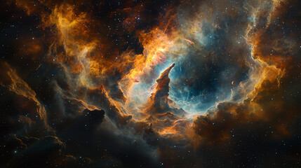 Fototapeta premium A vibrant view of outer space featuring colorful gas clouds illuminated by distant stars and cosmic formations