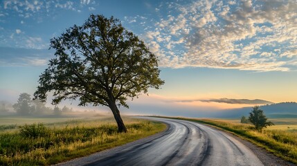 Fototapeta premium Country Road Tree Sunrise