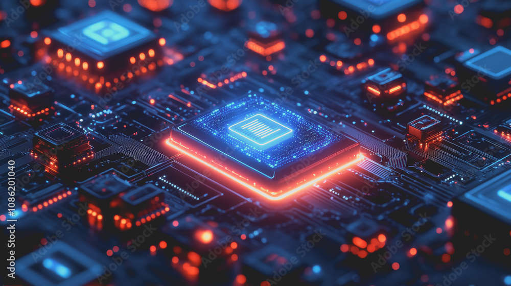 Poster futuristic cyber surveillance concept illustrating digital data flowing through advanced technology 