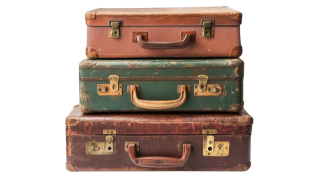 Stacked retro suitcases transparent background