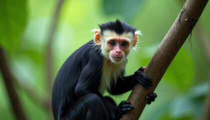 Fototapeta premium Close-up of a Curious Monkey in the Lush Forest