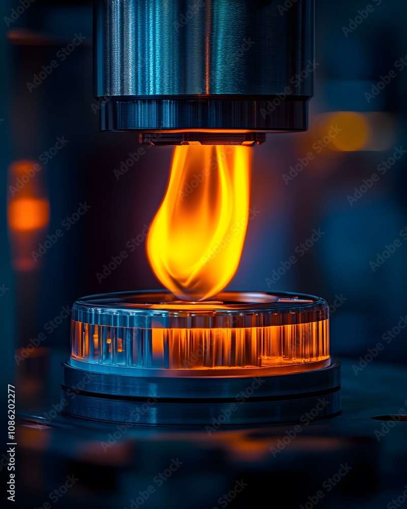 Poster a flame interacts with a transparent object under a microscope, showcasing heat and material propert