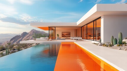 Fototapeta premium Luxurious Desert Villa with Infinity Pool and Cactus Gardens