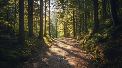Fototapeta premium Sunlit Forest Path