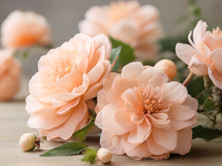 soft pink flowers of buff beauty rose in peach color close-up